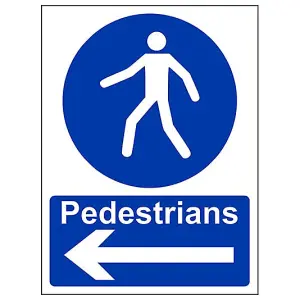 Pedestrians Arrow LEFT Public Safety Sign - Rigid Plastic - 150x200mm (x3)