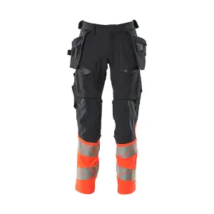 Mascot Accelerate Safe Trousers with Holster Pockets - Dark Navy/Hi-Vis Red   (34.5) (Leg Length - Long)