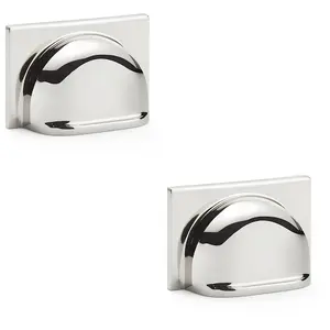 2 PACK - Backplate Cup Handle Polished Nickel 40mm Centres Solid Brass Shaker Drawer Pull