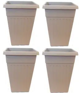 4 x 42cm Tall Athens Plant Pot Flared Garden Plastic Patio Flower Planter Taupe Colour