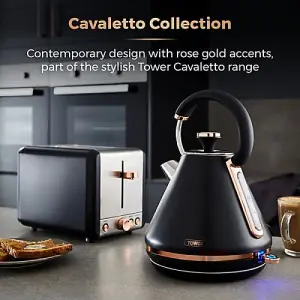 Tower Cavaletto Pyramid Kettle and 2 Slice Toaster Set Black