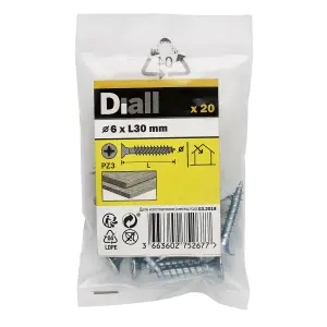 Diall Double-countersunk Zinc-plated Carbon steel Screw (Dia)6mm (L)30mm, Pack of 20