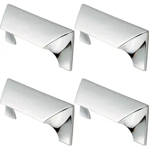 4x Straight Fingertip Cup Pull Handle 120 x 40mm 96mm Fixing Centres Chrome