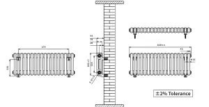 Right Radiators 300x830 mm Horizontal Traditional 2 Column Cast Iron Style Radiator Anthracite