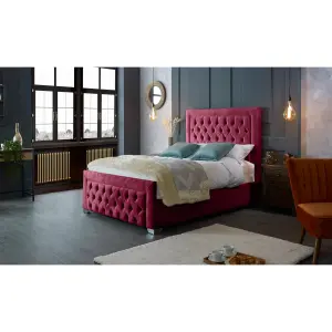 Gelson Plush Velvet Maroon Bed Frame