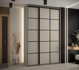 Elegant Dakota IV Sliding Door Wardrobe W1600mm H2350mm D600mm in Cashmere & Black Finish