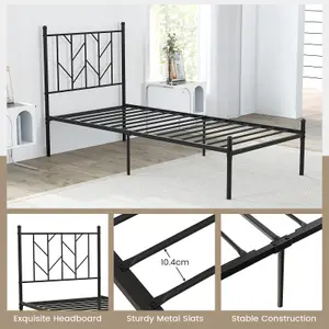 Costway Single Metal Bed Frame Heavy-duty Slatted Platform Bed with Headboard