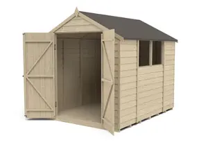 Forest Garden Overlap 8x6 ft Apex Wooden Pressure treated 2 door Shed with floor & 2 windows (Base included) - Assembly service included