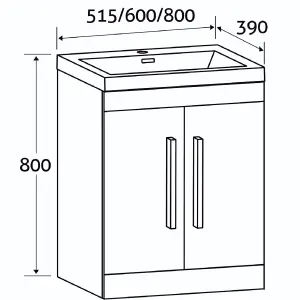 Novela 600mm Floorstanding Vanity Unit in White Gloss with Ceramic Basin