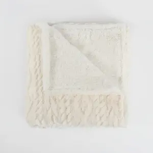 Cable Knit Blanket Sherpa Fleece Plush Supersoft Warm Throw, Cream - 130 x 160cm