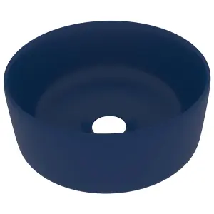 Berkfield Luxury Wash Basin Round Matt Dark Blue 40x15 cm Ceramic