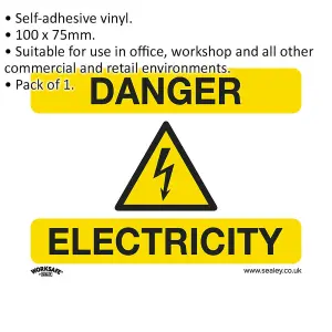 Self-Adhesive Danger Electricity Safety Sign 100x75mm for Workplace Use