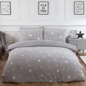 Dreamscene Star Teddy Duvet Cover Pillowcase Bedding Set, Grey - Single