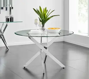 Furniturebox UK Novara 120cm Round Dining Table and 4 Cream Velvet Milan Chairs