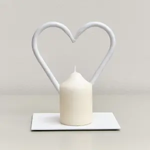 Melody Maison White Love Heart Shaped Candle Holder Stand - 15.5cm