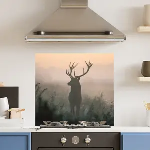 Premium 70cm x 65cm 6mm Glass Misty Stag Kitchen Splashback Toughened Polished Edge