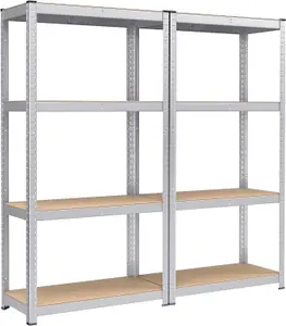 SONGMICS Set of 2 Shelves, Steel Shelving Rack Units, 4-Tier Storage Rack for Garage and Shed, Silver