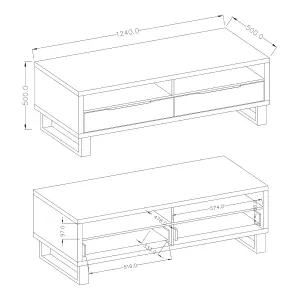 Halle 41 TV Cabinet W1240mm H500mm D500mm in Oak Wotan, Compact Design with Storage & Cable Management