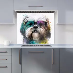 Lhasa Apso Face Glasses Splashart Premium Glass Kitchen Splashback W900mm x H750mm