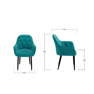 Set Of 2 Anika Modern Velvet Dining Chair Padded Seat Metal Legs Kitchen (Green)