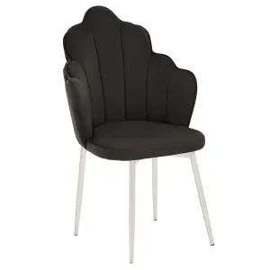 Interiors by Premier Black Velvet Dining Chair, Durable & Adjustable Velvet Office Chair, Backrest Accent Chair with Chrome Legs