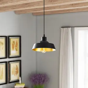 Luminosa Model 29 Deco Black Dome Pendant Lamp Golden Interior