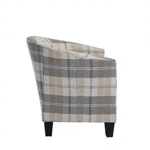 Canberra Accent Bucket Tub Chair Occasional Armchair Wood Effect Legs Tartan Foam Padded Backrest Seat