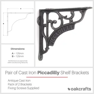 Oakcrafts - Pair of Antique Cast Iron London Piccadilly Shelf Brackets - 125mm x 125mm