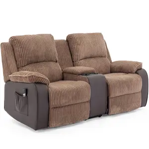 Postana Single Motor Rise Recliner 2 Seater Jumbo Cord Drinks Console Mobility Sofa (Brown)