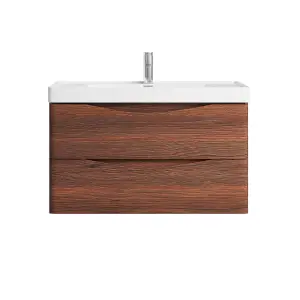 Eden 900mm Wall Hung Vanity Unit in Redwood & Resin Basin