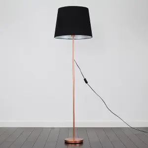 ValueLights Modern Copper Metal Standard Floor Lamp With Black Tapered Shade - Includes 6w LED Bulb 3000K Warm White