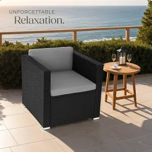 Rattan Garden Armchair Lignano - UV-resistant, with seat and back cushions - black