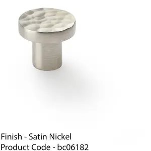 Slim Hammered Door Knob - Satin Nickel 30mm Round Cupboard Cabinet Pull Handle