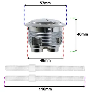 SPARES2GO Toilet Dual Flush Button 48mm WC Cistern Chrome Plated 110mm Double Push Rod Kit