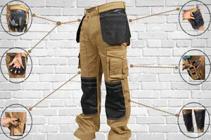 SSS Mens Work Trousers Cargo Multi Pockets Work Pants, Grey, 34in Waist - 30in Leg - Small