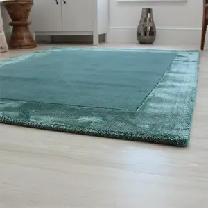 Aqua Blue Bordered Handmade Modern Easy to clean Rug for Dining Room Bed Room and Living Room-160cm X 230cm