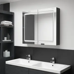 Berkfield LED Bathroom Mirror Cabinet Shining Black 80x12x68 cm