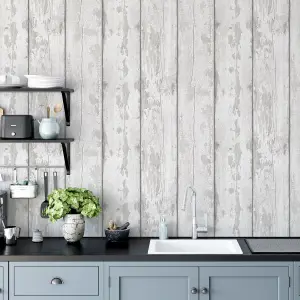 Arthouse Metallic Washed Wood Grey/Silver Wallpaper