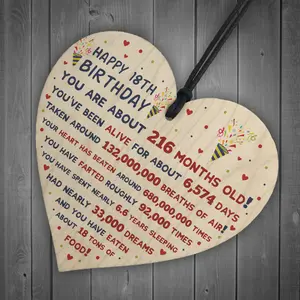 Red Ocean 18th Birthday Gift For Daughter Son 18th Birthday Facts Wooden Heart Keepsake Gift