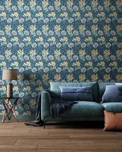 Hoopla Walls Chrysanthemum  Navy Mix Smooth Matt Wallpaper