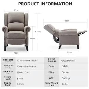 Charlotte Modern Fabric Pushback Recliner Armchair Sofa Accent Chair Reclining (Pumice)