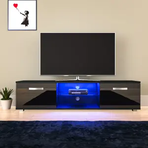 Vida Designs Cosmo Black 2 Door LED TV Unit 160cm Sideboard Cabinet