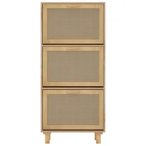 Berkfield Shoe Cabinet Brown 52x25x115 cm Engineered Wood&Natural Rattan