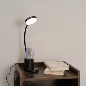 ValueLights Marco Black Rechargeable Goose Neck Dimmable Desk Lamp with Pen Holder Dimmable Flexible Reading Task Light