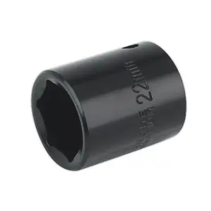 Sealey Impact Socket 22mm 1/2" Square Drive Chrome Vanadium Black IS1222