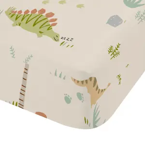 Catherine Lansfield Sleepy Dino Fitted Sheet Green