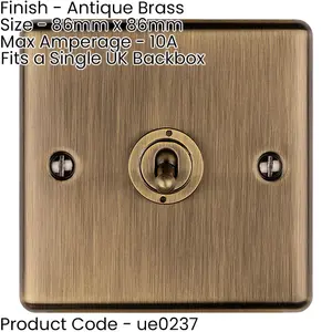 5 PACK 1 Gang Single Retro Toggle Light Switch ANTIQUE BRASS 10A 2 Way Plate