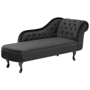 Right Hand Chaise Lounge Velvet Black NIMES