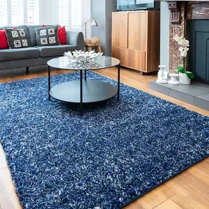 Super Soft Navy Blue Mottled Shaggy Area Rug 160x230cm