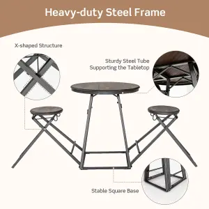 Costway 3-Piece Round Table & Stool Set Dining Bar Table w/ 2 Foldable Stools